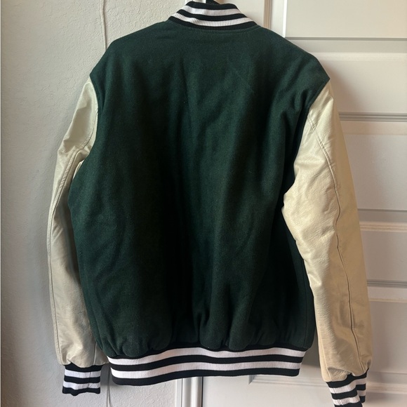 PacSun emerald green and beige with Black and White Striped Collar Jacket - Picture 2 of 3
